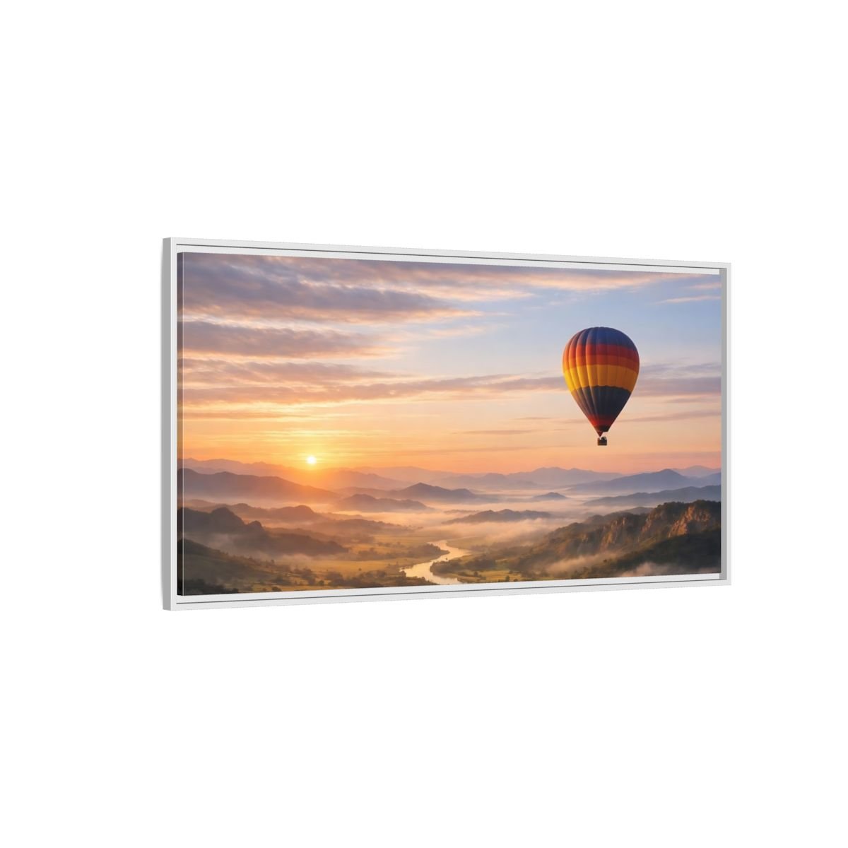 Landscape Nature Hot Air Balloon Sunrise - Framed Canvas Wall Art Print - YesArtYes