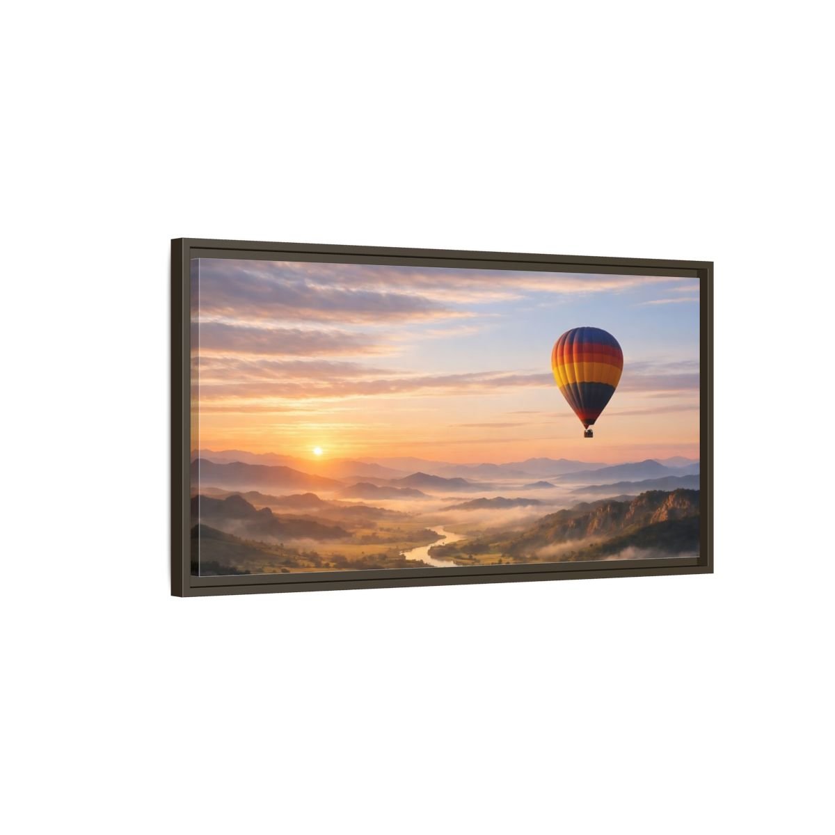 Landscape Nature Hot Air Balloon Sunrise - Framed Canvas Wall Art Print - YesArtYes