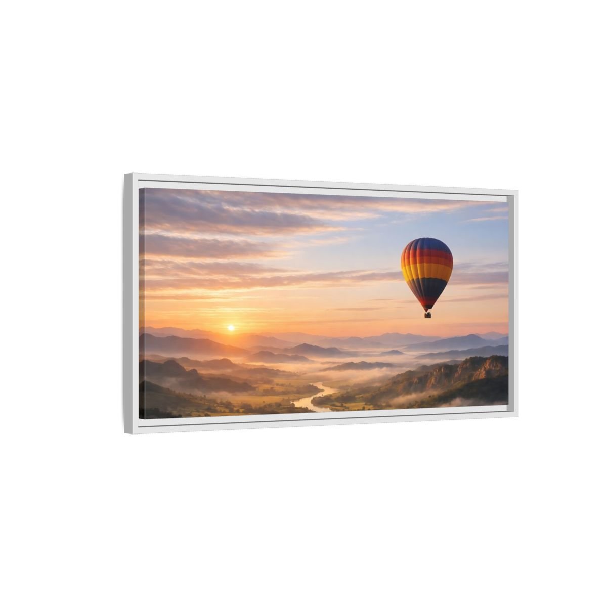 Landscape Nature Hot Air Balloon Sunrise - Framed Canvas Wall Art Print - YesArtYes