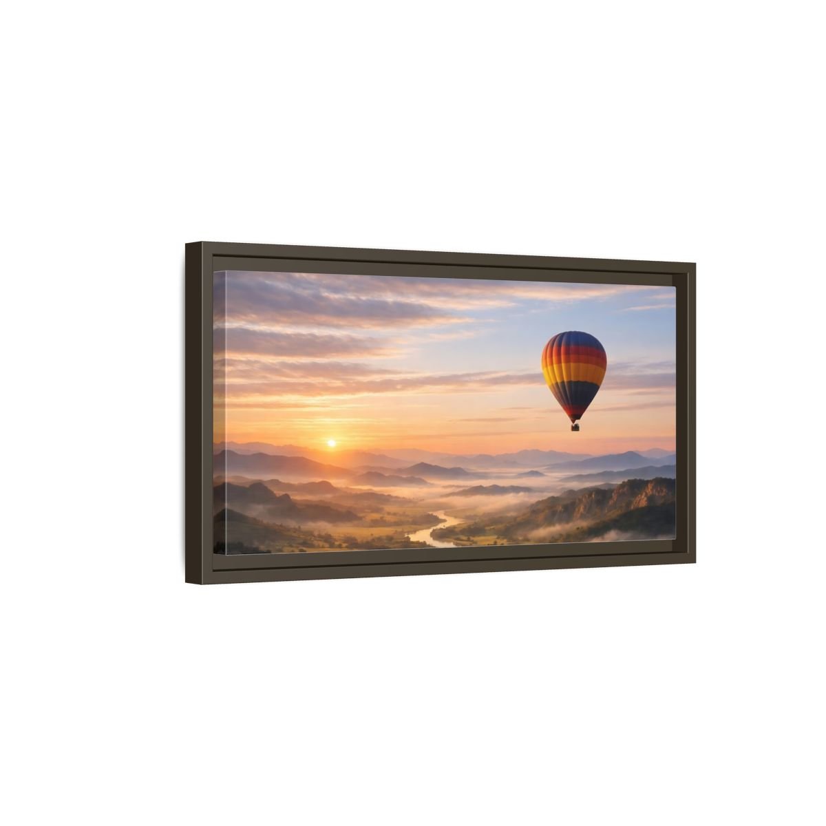 Landscape Nature Hot Air Balloon Sunrise - Framed Canvas Wall Art Print - YesArtYes