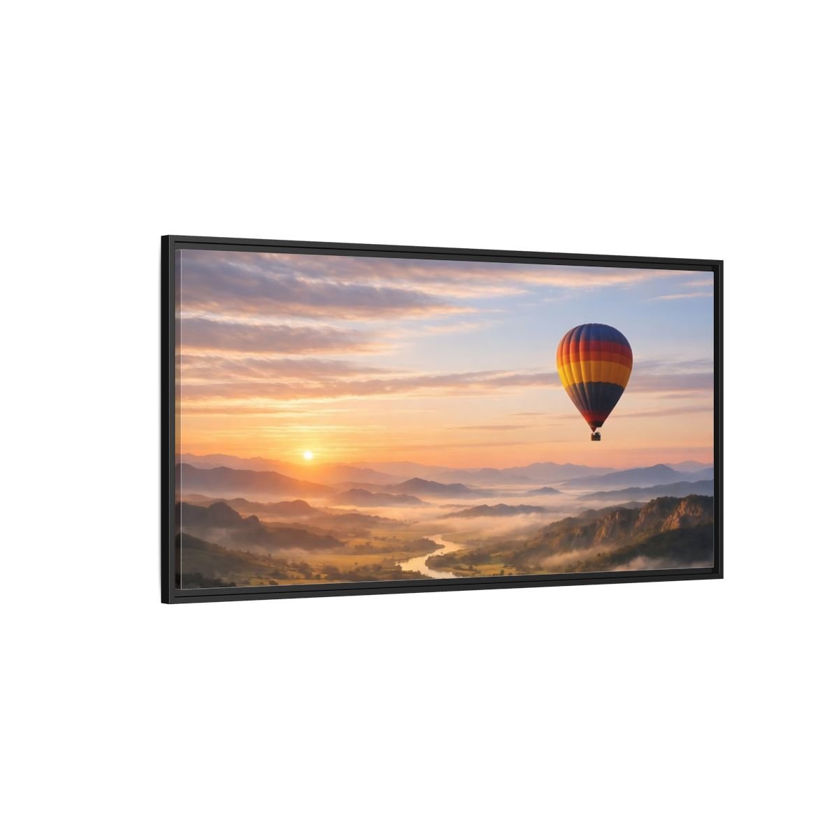 Landscape Nature Hot Air Balloon Sunrise - Framed Canvas Wall Art Print - YesArtYes
