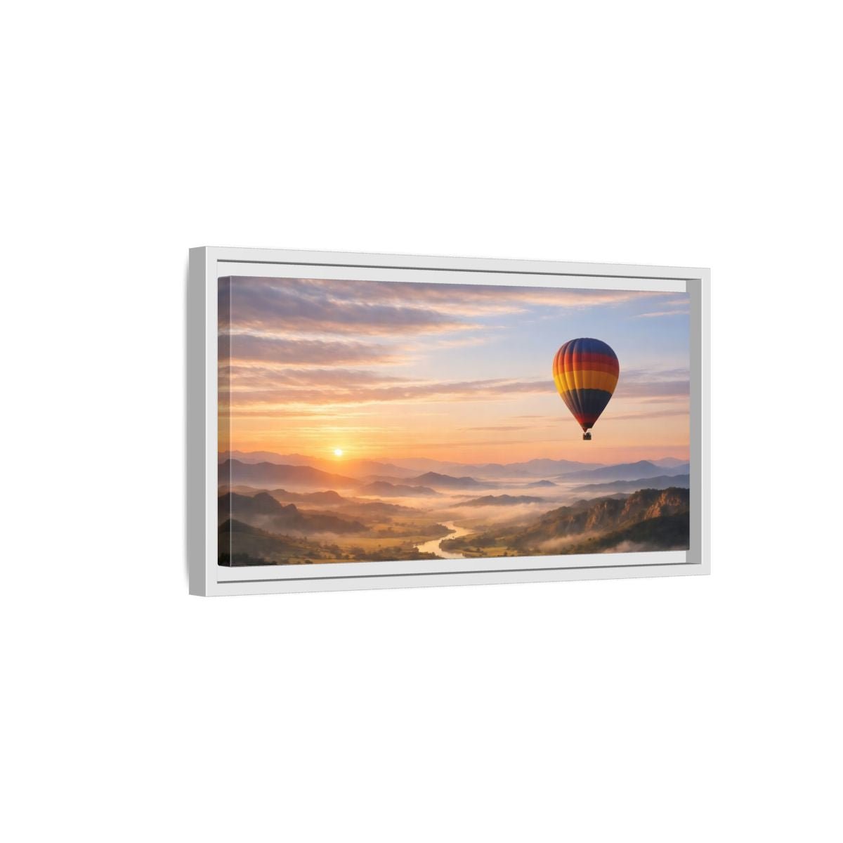Landscape Nature Hot Air Balloon Sunrise - Framed Canvas Wall Art Print - YesArtYes