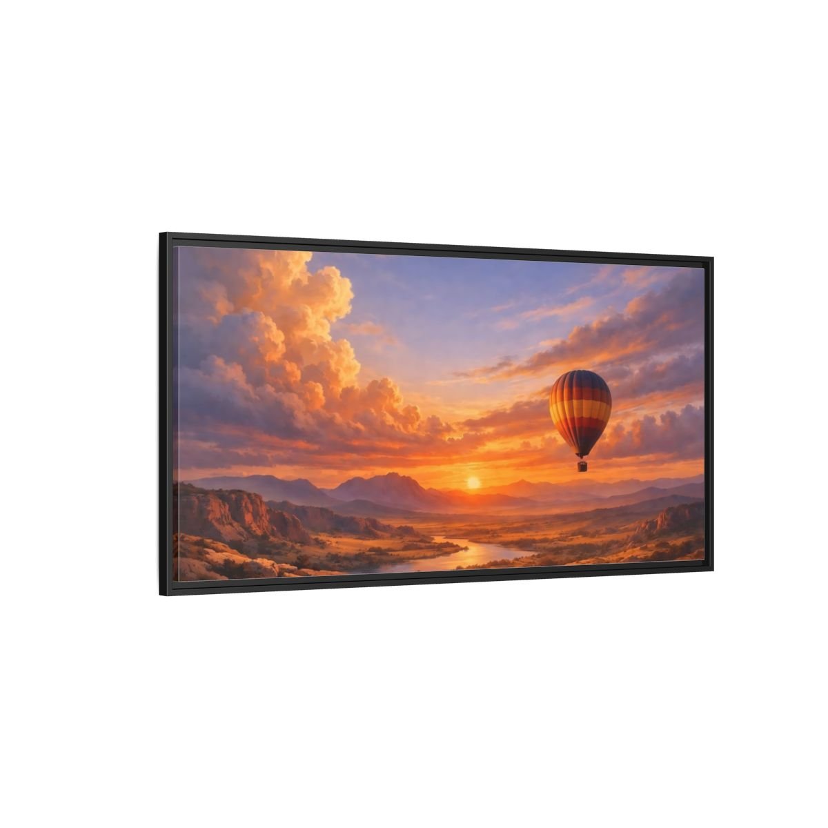 Landscape Nature Hot Air Balloon Sunset - Framed Canvas Wall Art Print - YesArtYes