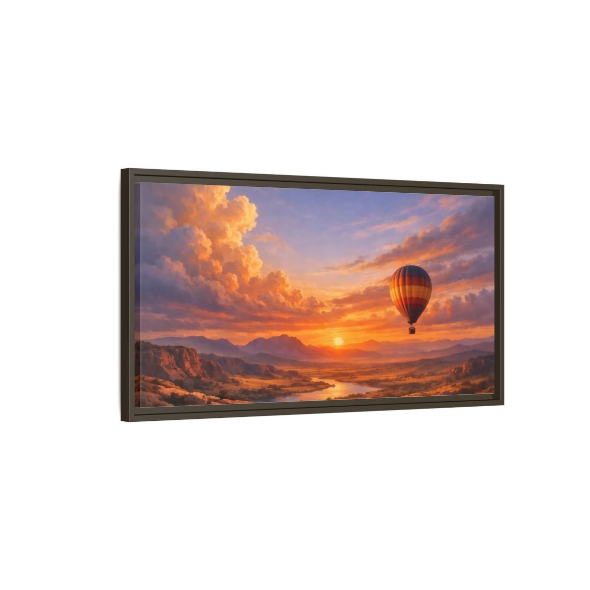 Landscape Nature Hot Air Balloon Sunset - Framed Canvas Wall Art Print - YesArtYes