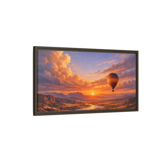 Landscape Nature Hot Air Balloon Sunset - Framed Canvas Wall Art Print - YesArtYes