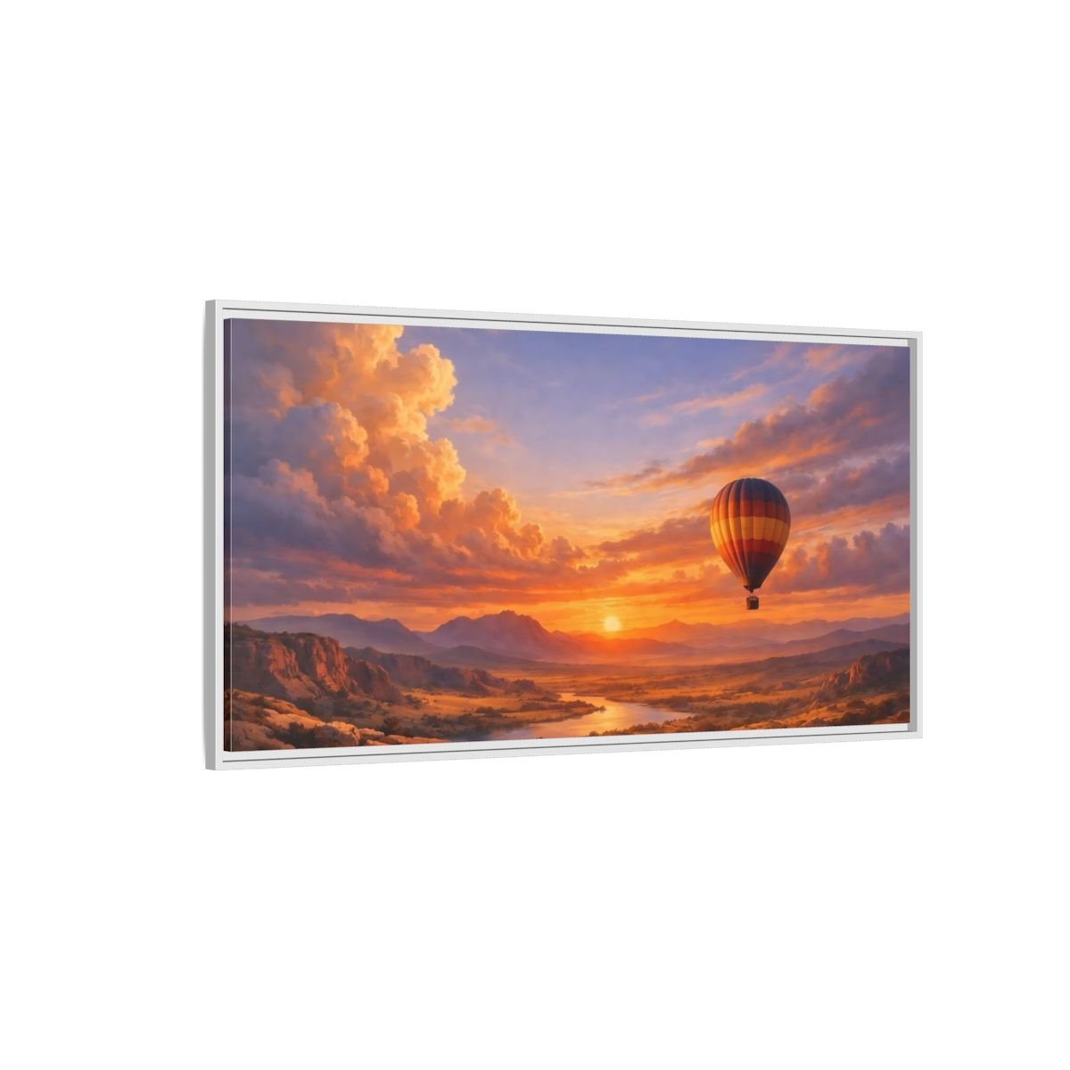 Landscape Nature Hot Air Balloon Sunset - Framed Canvas Wall Art Print - YesArtYes