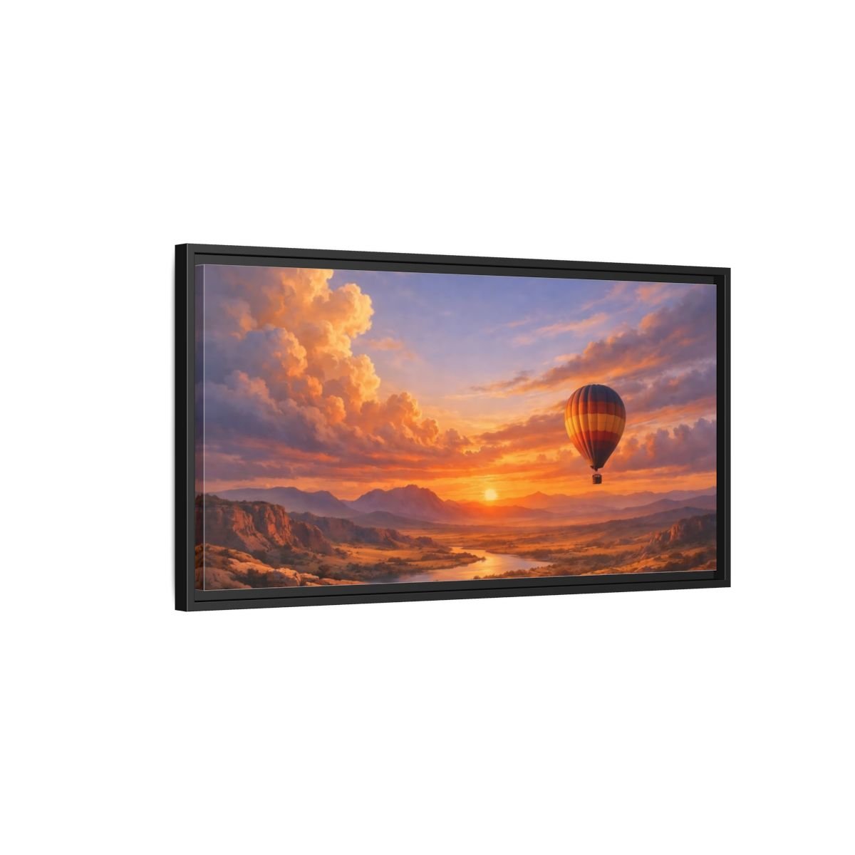 Landscape Nature Hot Air Balloon Sunset - Framed Canvas Wall Art Print - YesArtYes