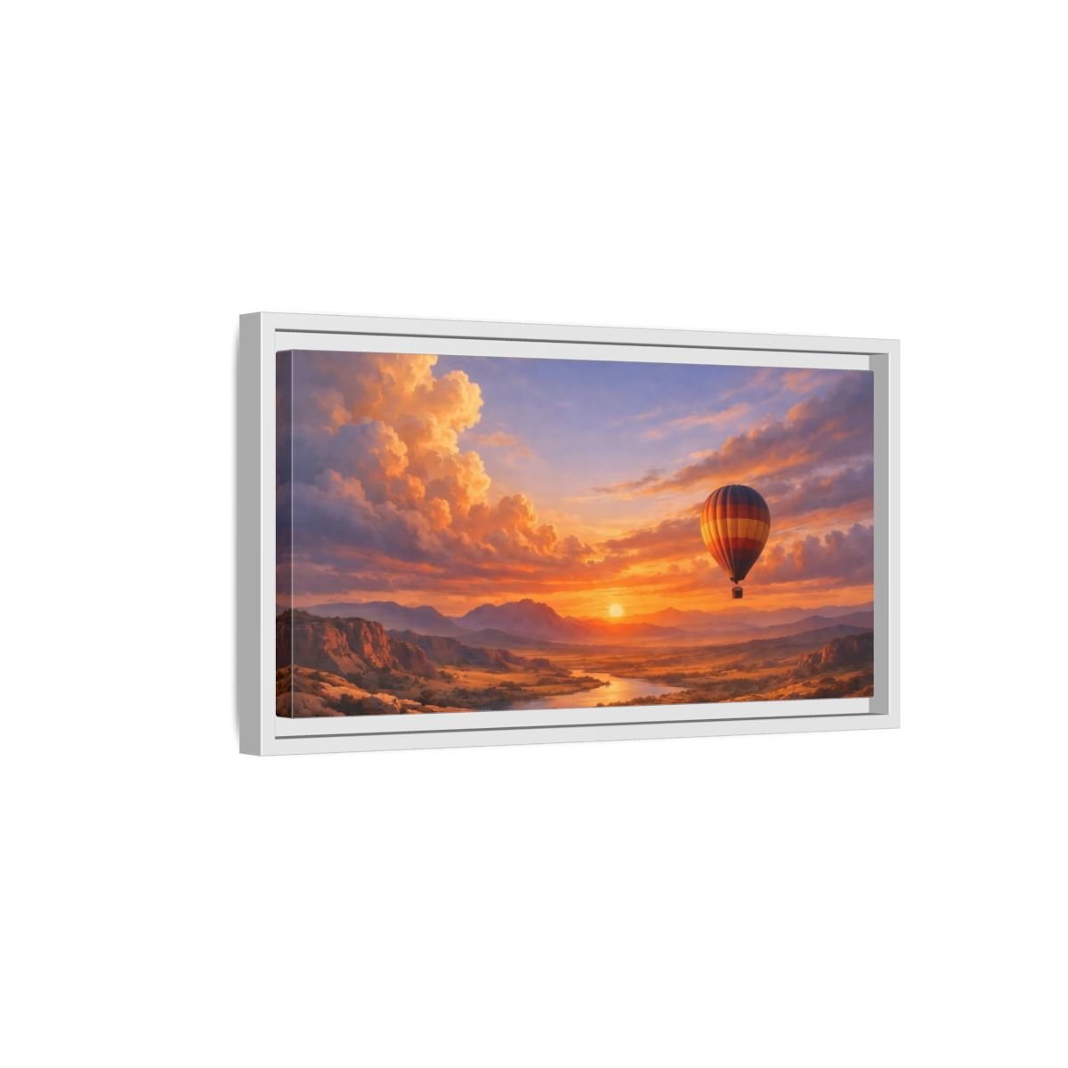 Landscape Nature Hot Air Balloon Sunset - Framed Canvas Wall Art Print - YesArtYes