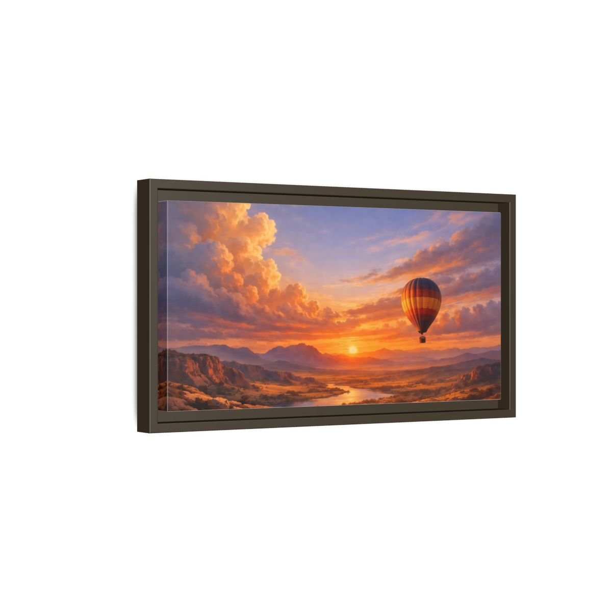 Landscape Nature Hot Air Balloon Sunset - Framed Canvas Wall Art Print - YesArtYes