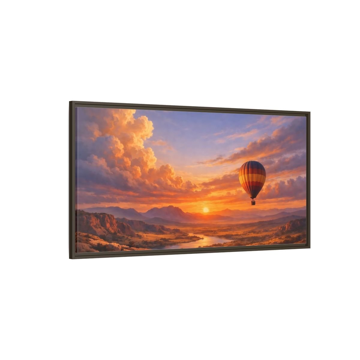 Landscape Nature Hot Air Balloon Sunset - Framed Canvas Wall Art Print - YesArtYes