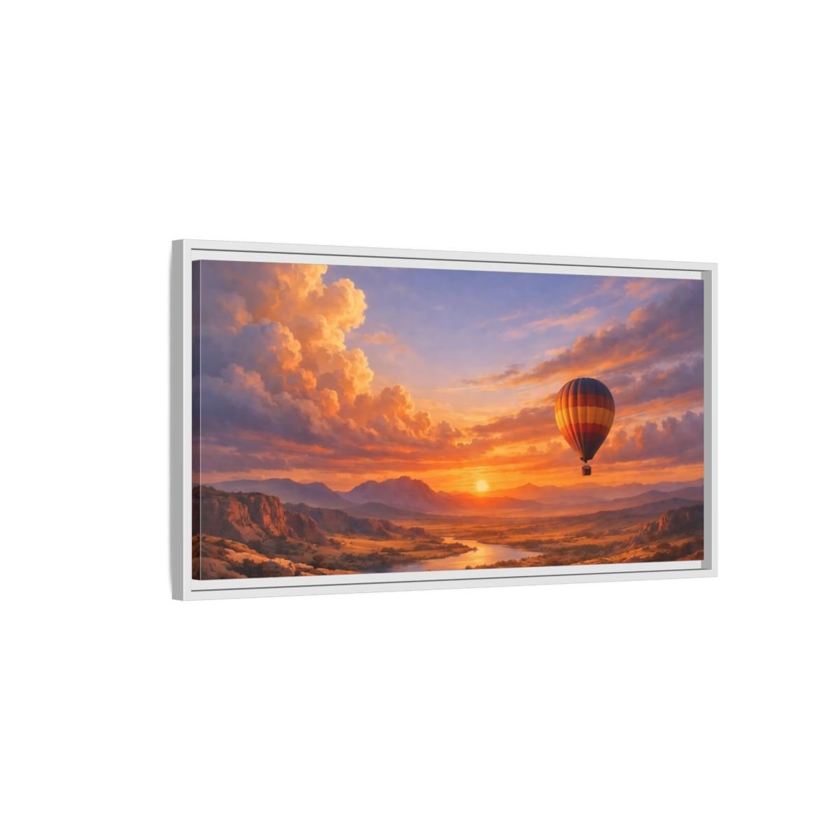 Landscape Nature Hot Air Balloon Sunset - Framed Canvas Wall Art Print - YesArtYes