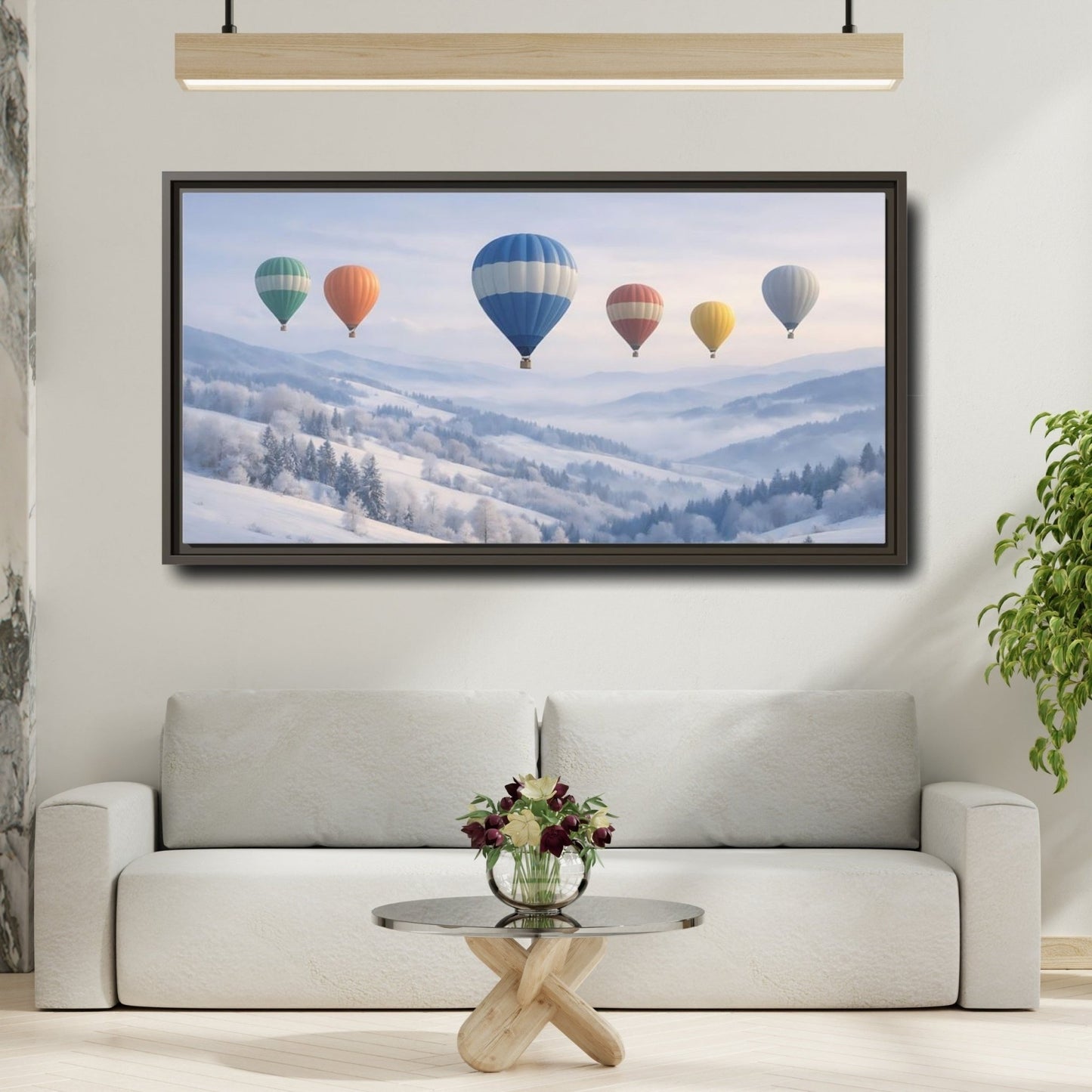 Landscape Nature Hot Air Balloons Pastel - Framed Canvas Wall Art Print - YesArtYes