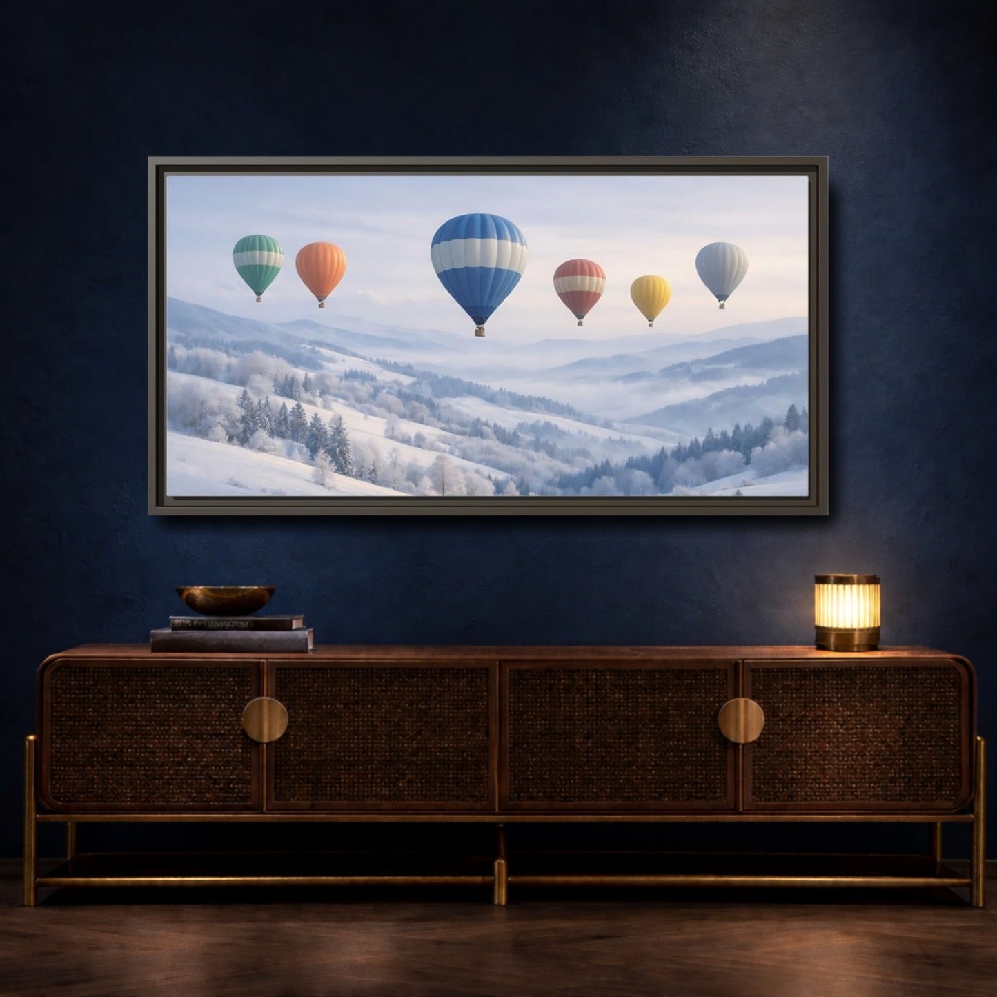 Landscape Nature Hot Air Balloons Pastel - Framed Canvas Wall Art Print - YesArtYes