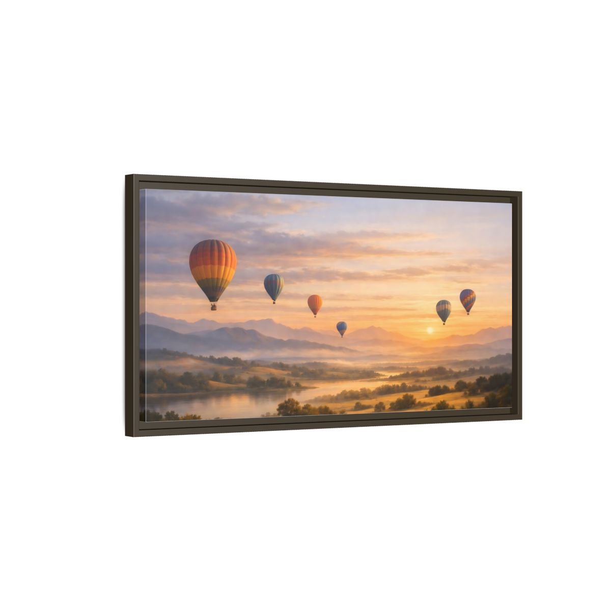 Landscape Nature Hot Air Balloons Sunset - Framed Canvas Wall Art Print - YesArtYes
