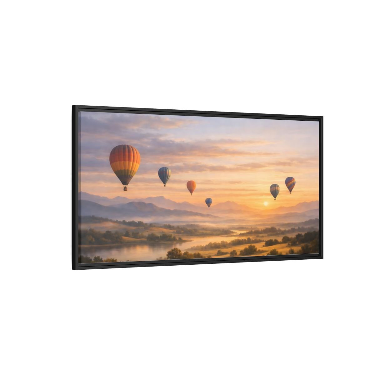 Landscape Nature Hot Air Balloons Sunset - Framed Canvas Wall Art Print - YesArtYes