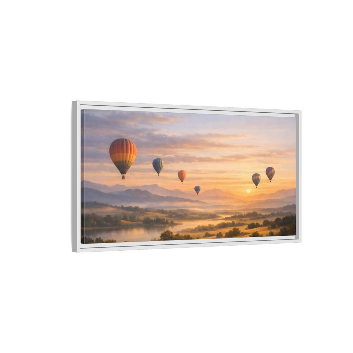 Landscape Nature Hot Air Balloons Sunset - Framed Canvas Wall Art Print - YesArtYes