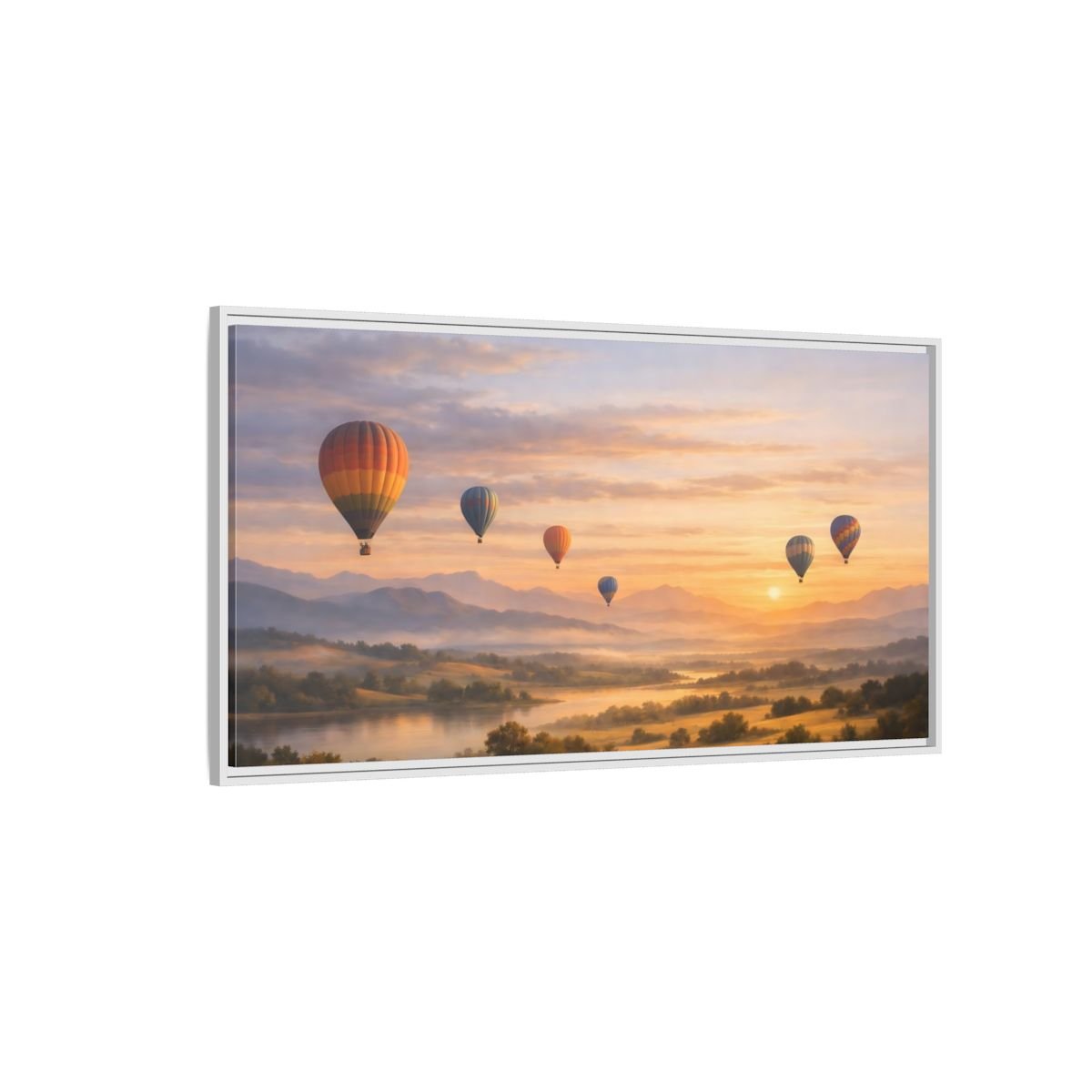 Landscape Nature Hot Air Balloons Sunset - Framed Canvas Wall Art Print - YesArtYes