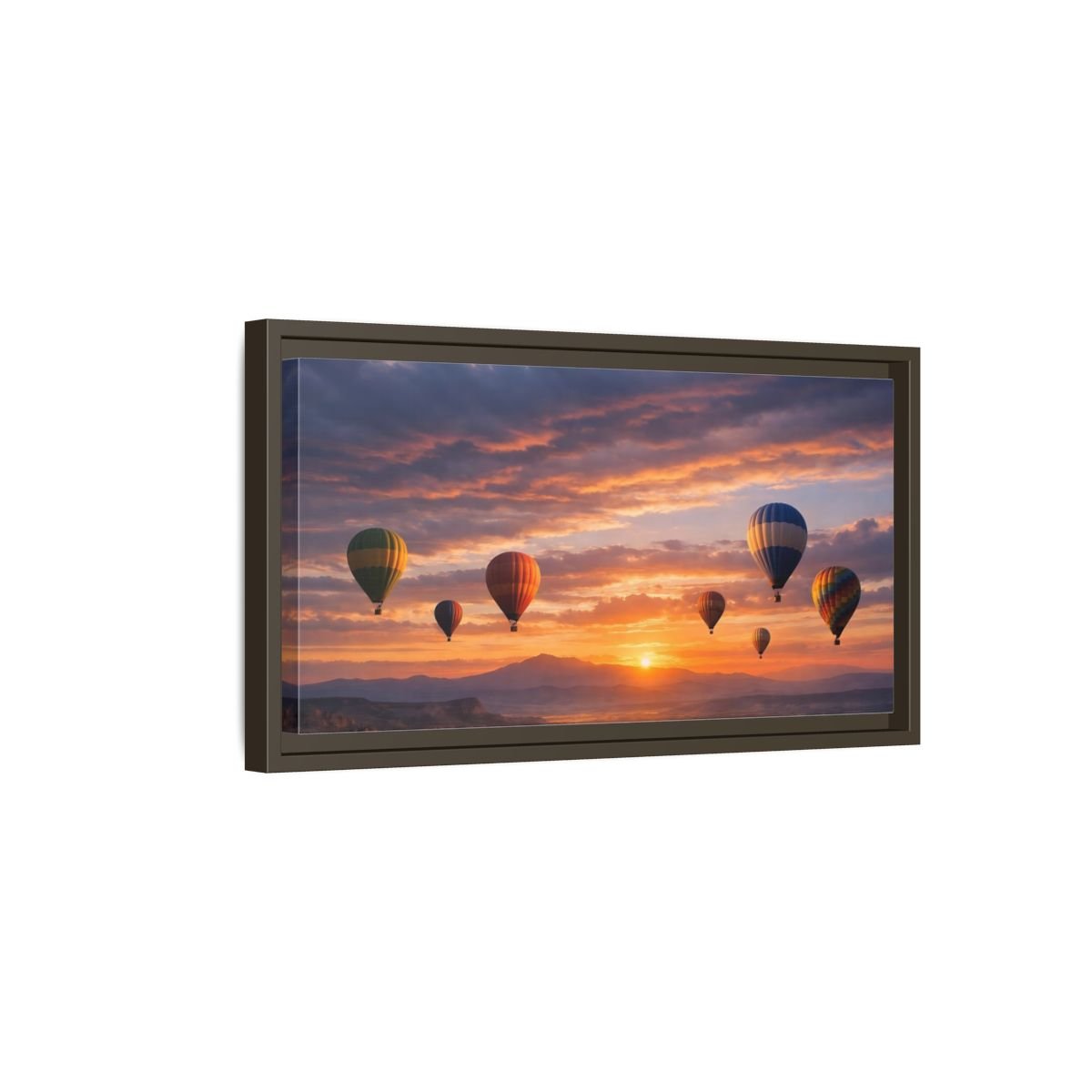 Landscape Nature Hot Air Balloons Sunset - Framed Canvas Wall Art Print - YesArtYes