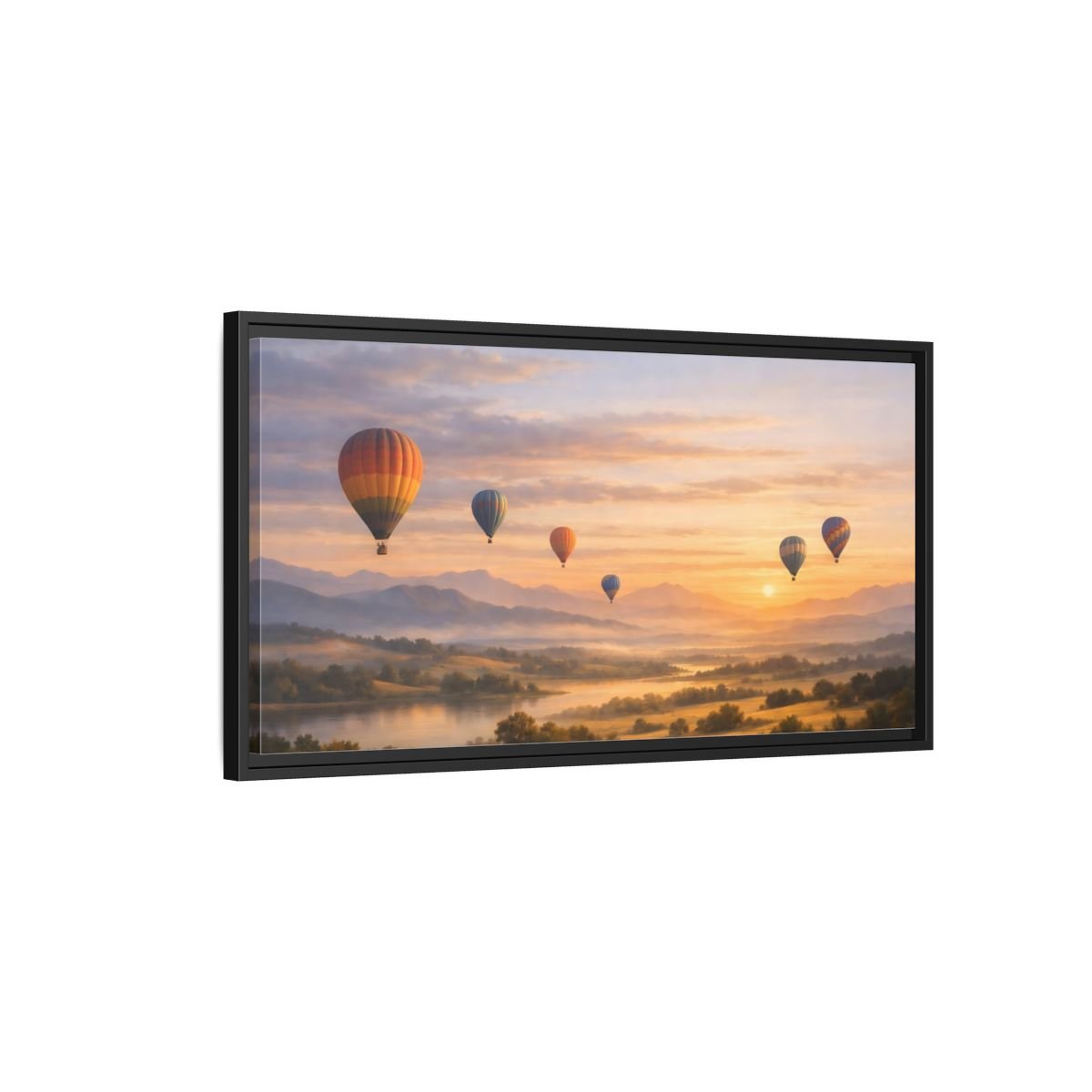 Landscape Nature Hot Air Balloons Sunset - Framed Canvas Wall Art Print - YesArtYes