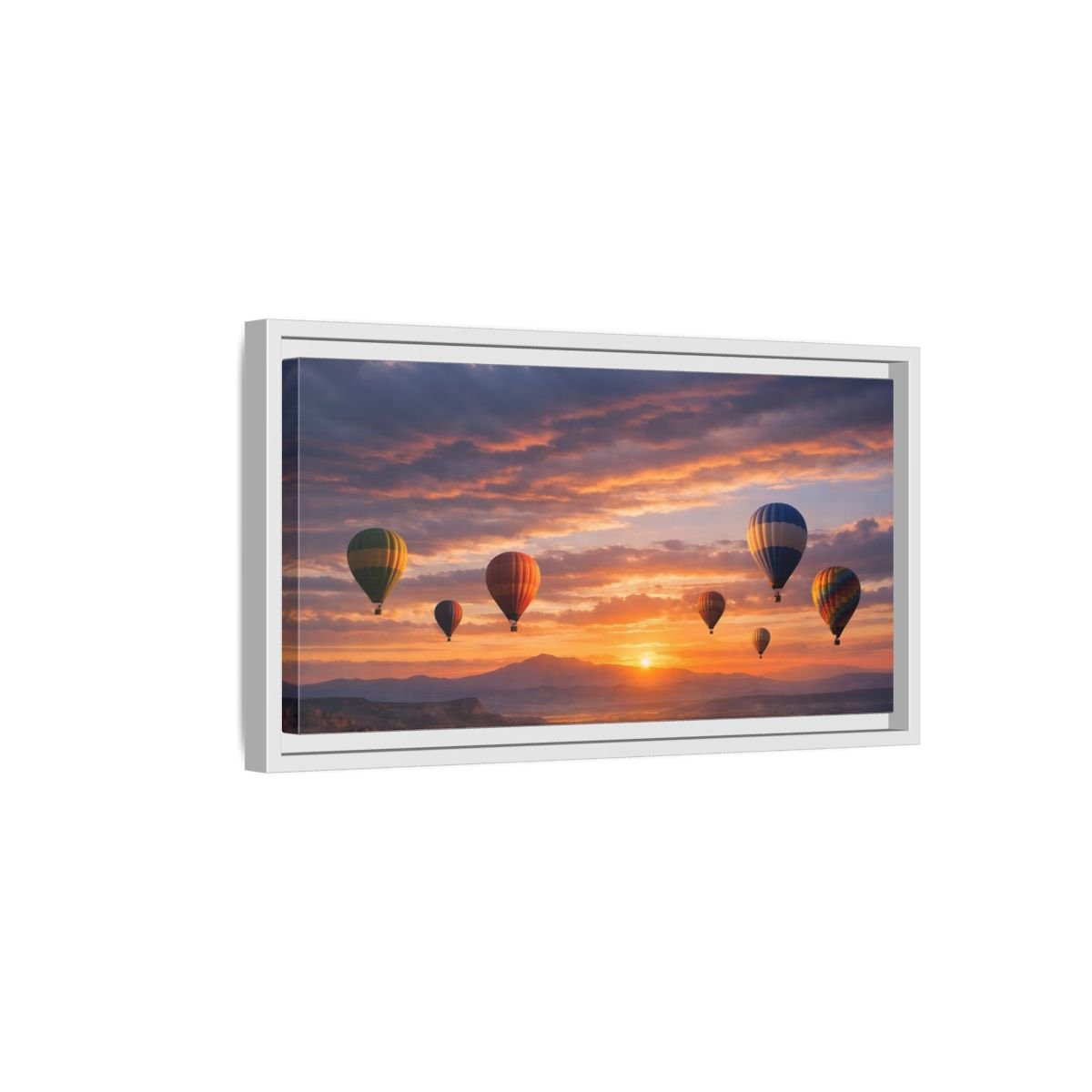 Landscape Nature Hot Air Balloons Sunset - Framed Canvas Wall Art Print - YesArtYes