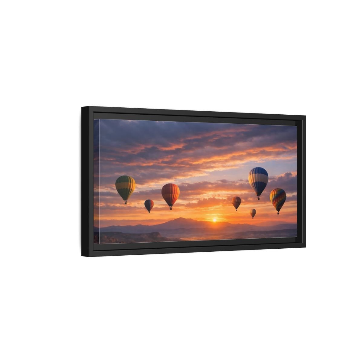 Landscape Nature Hot Air Balloons Sunset - Framed Canvas Wall Art Print - YesArtYes