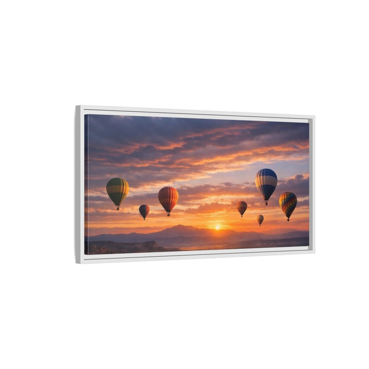 Landscape Nature Hot Air Balloons Sunset - Framed Canvas Wall Art Print - YesArtYes