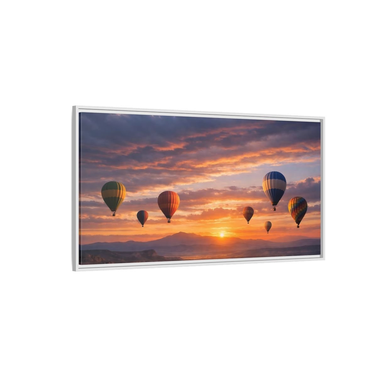 Landscape Nature Hot Air Balloons Sunset - Framed Canvas Wall Art Print - YesArtYes
