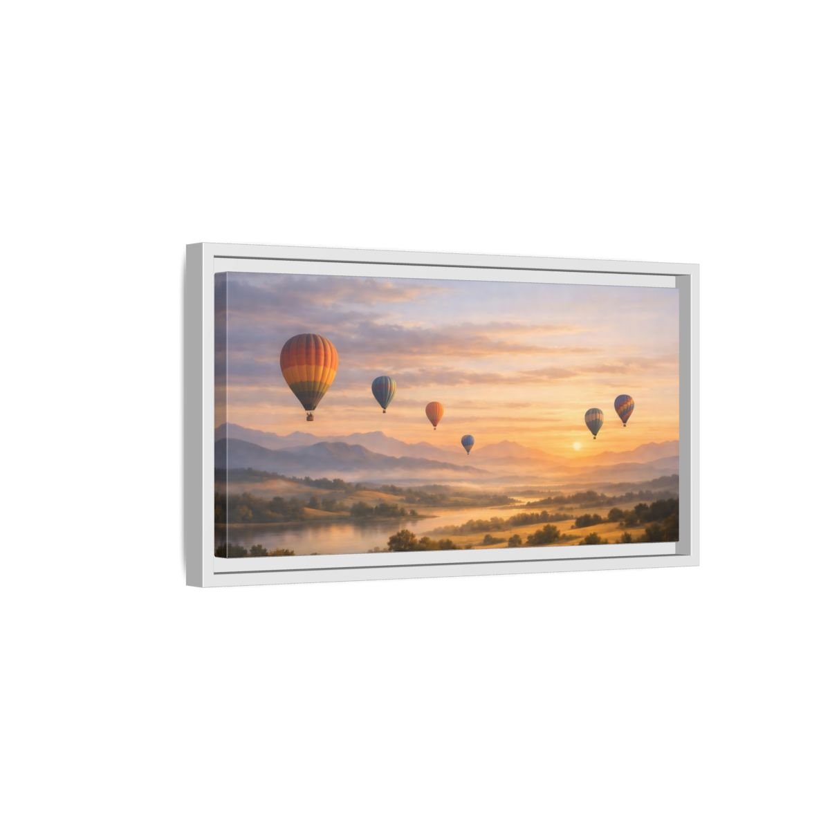 Landscape Nature Hot Air Balloons Sunset - Framed Canvas Wall Art Print - YesArtYes