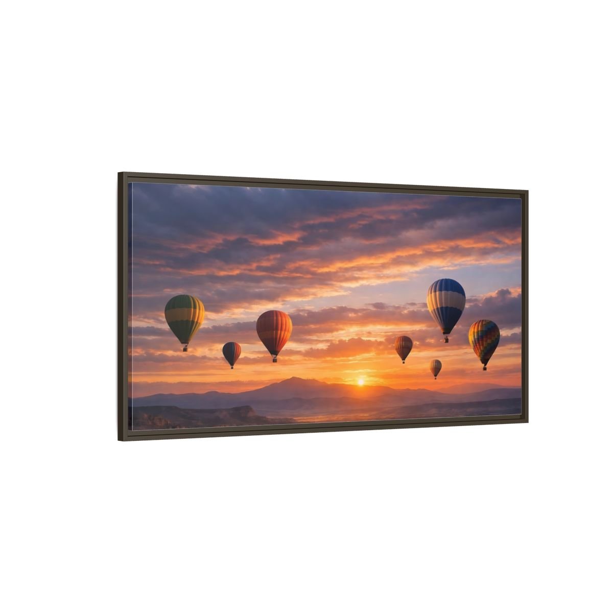 Landscape Nature Hot Air Balloons Sunset - Framed Canvas Wall Art Print - YesArtYes