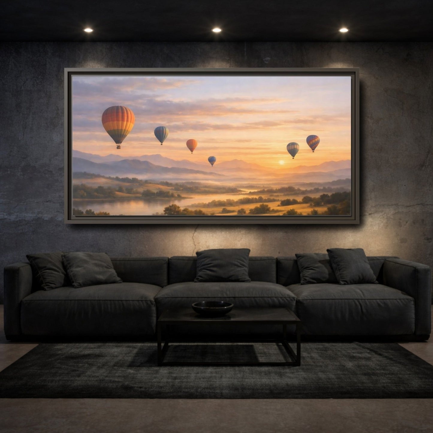 Landscape Nature Hot Air Balloons Sunset - Framed Canvas Wall Art Print - YesArtYes