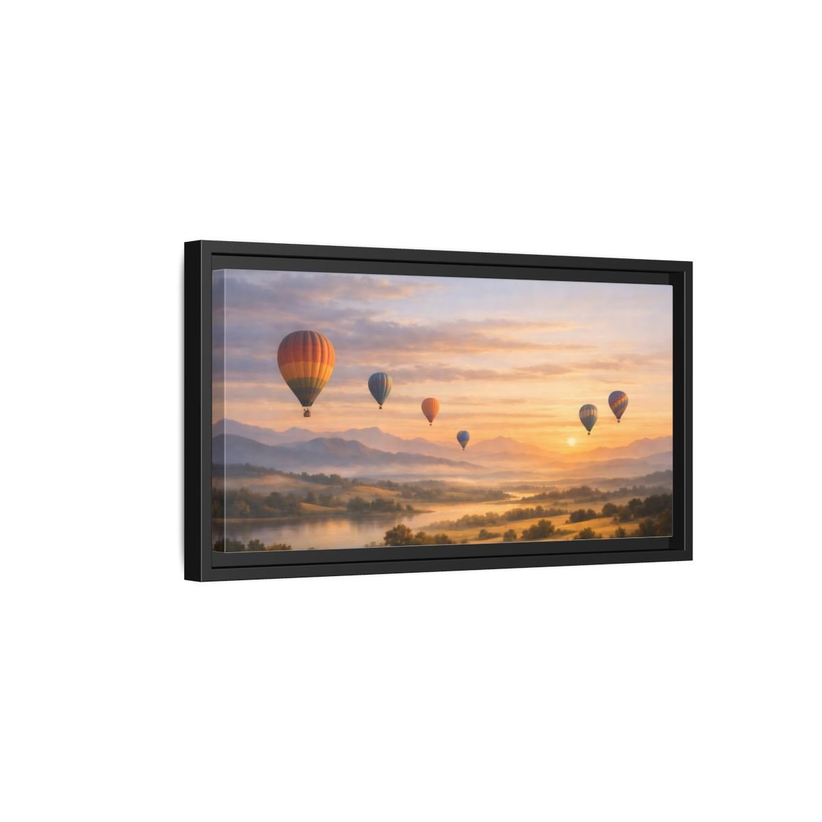 Landscape Nature Hot Air Balloons Sunset - Framed Canvas Wall Art Print - YesArtYes