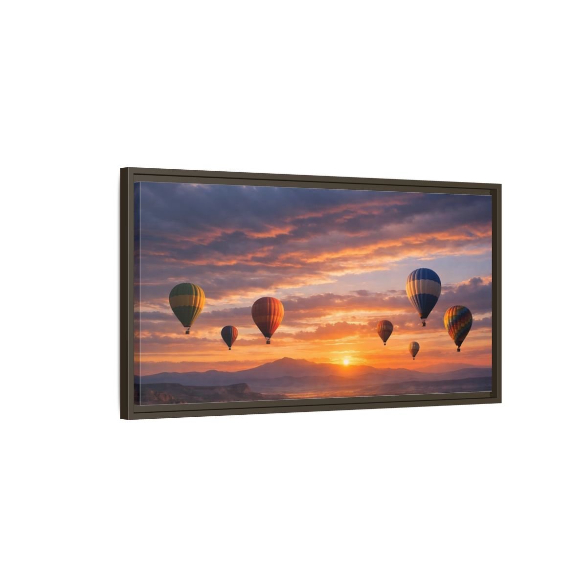 Landscape Nature Hot Air Balloons Sunset - Framed Canvas Wall Art Print - YesArtYes