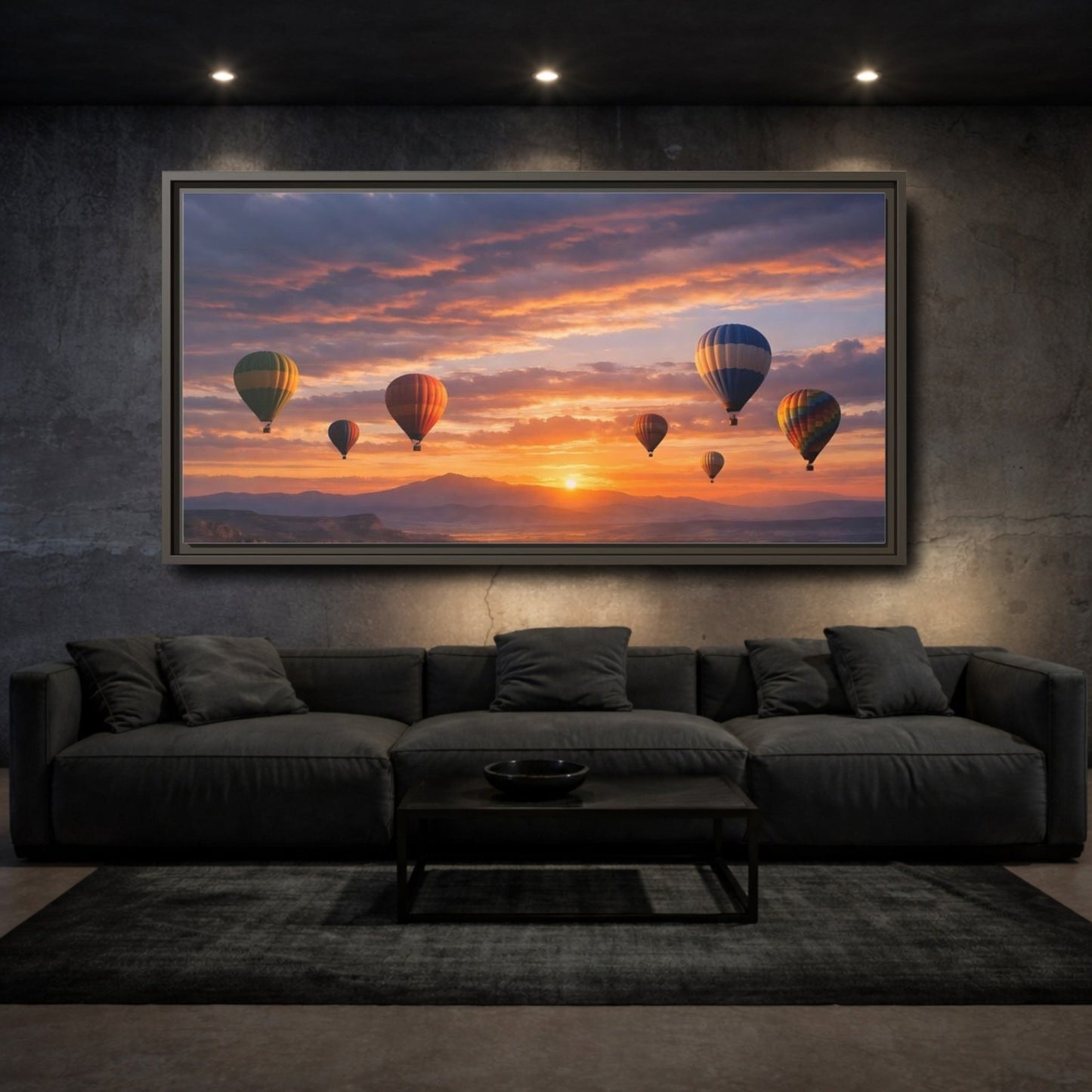 Landscape Nature Hot Air Balloons Sunset - Framed Canvas Wall Art Print - YesArtYes