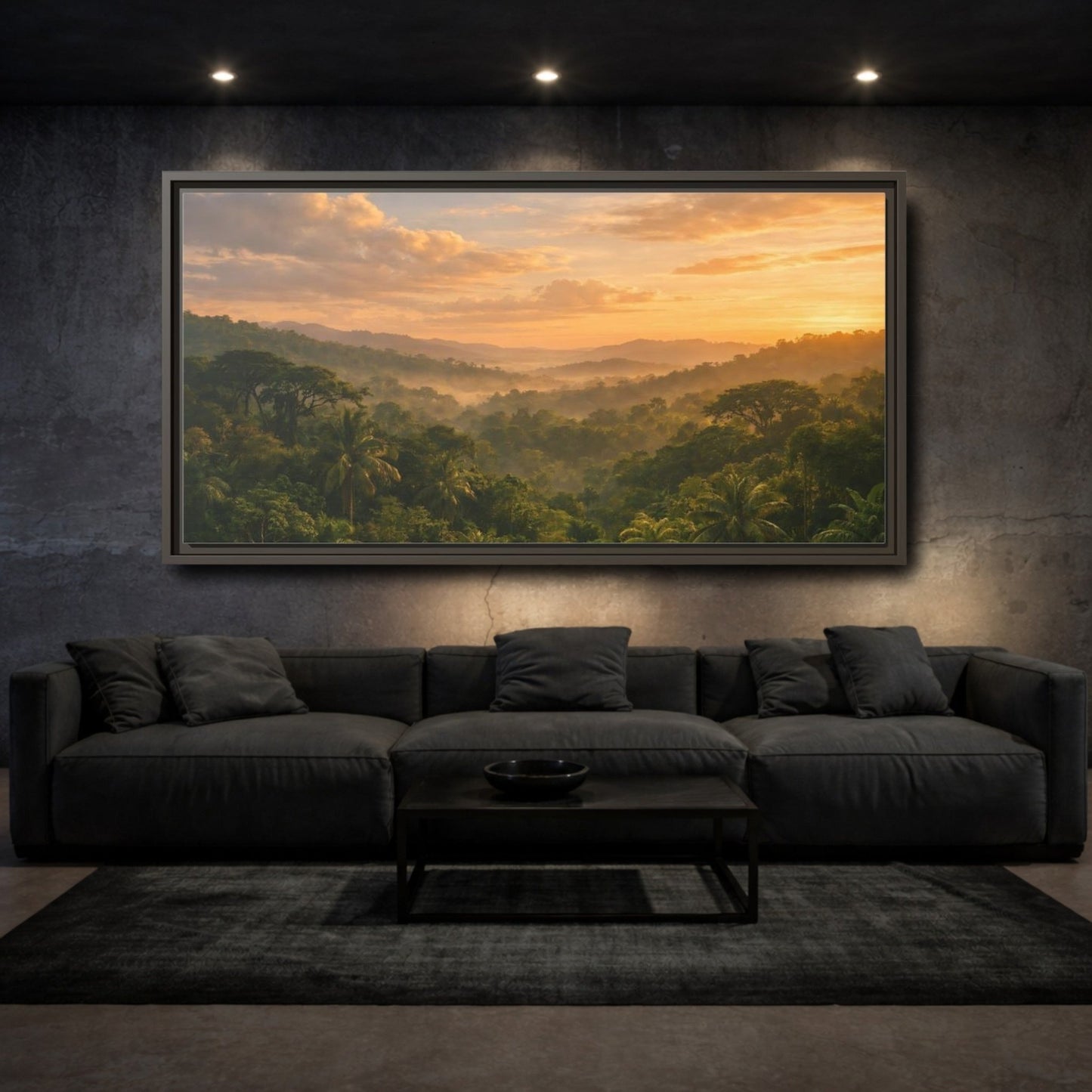Landscape Nature Jungle Golden Forest - Framed Canvas Wall Art Print - YesArtYes
