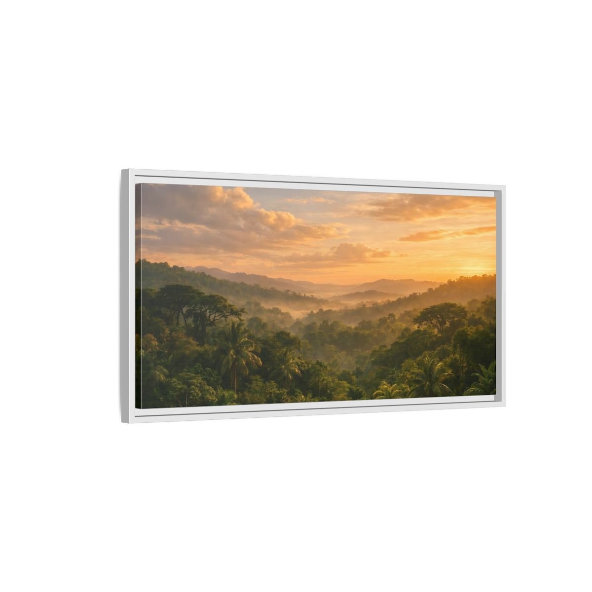 Landscape Nature Jungle Golden Forest - Framed Canvas Wall Art Print - YesArtYes
