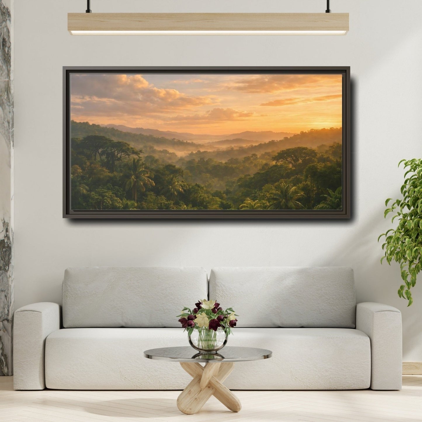Landscape Nature Jungle Golden Forest - Framed Canvas Wall Art Print - YesArtYes