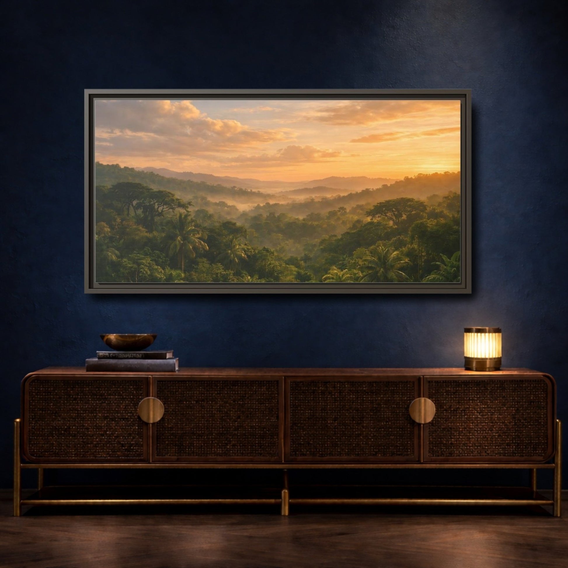 Landscape Nature Jungle Golden Forest - Framed Canvas Wall Art Print - YesArtYes