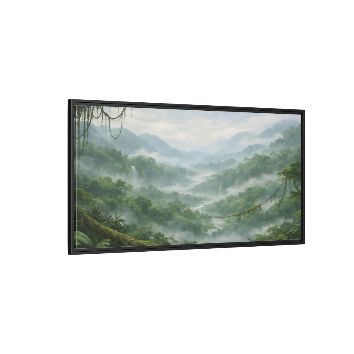Landscape Nature Jungle Valley Green Mist - Framed Canvas Wall Art Print - YesArtYes