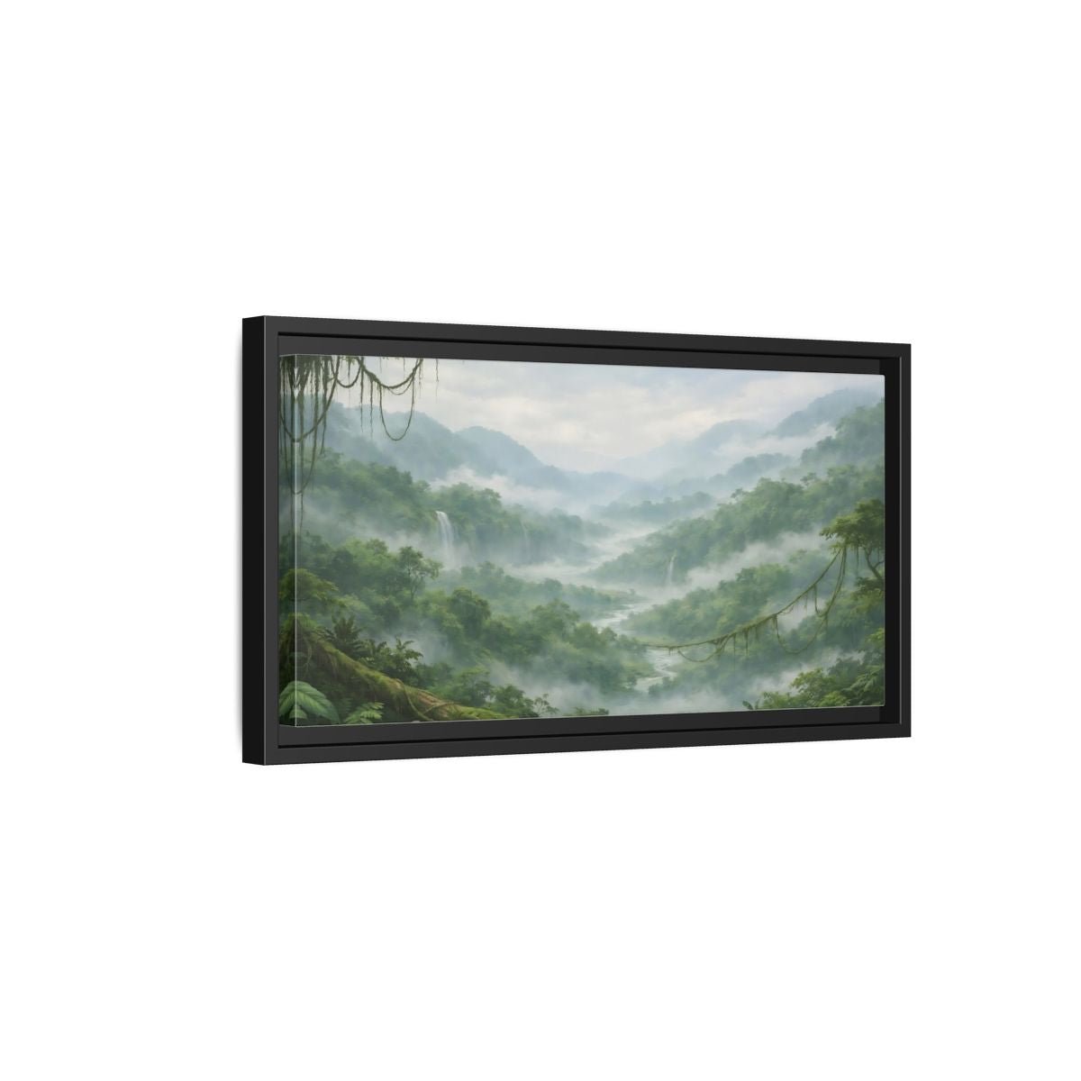 Landscape Nature Jungle Valley Green Mist - Framed Canvas Wall Art Print - YesArtYes