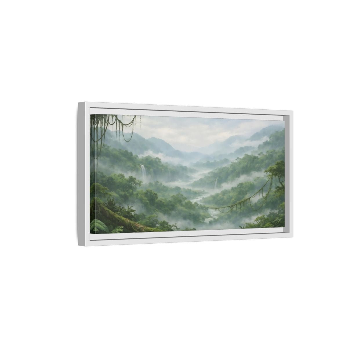 Landscape Nature Jungle Valley Green Mist - Framed Canvas Wall Art Print - YesArtYes