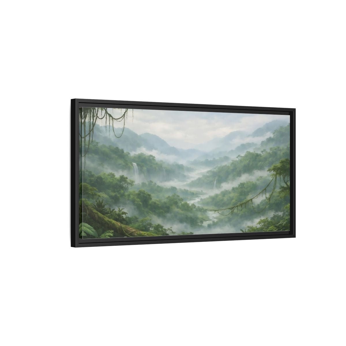 Landscape Nature Jungle Valley Green Mist - Framed Canvas Wall Art Print - YesArtYes