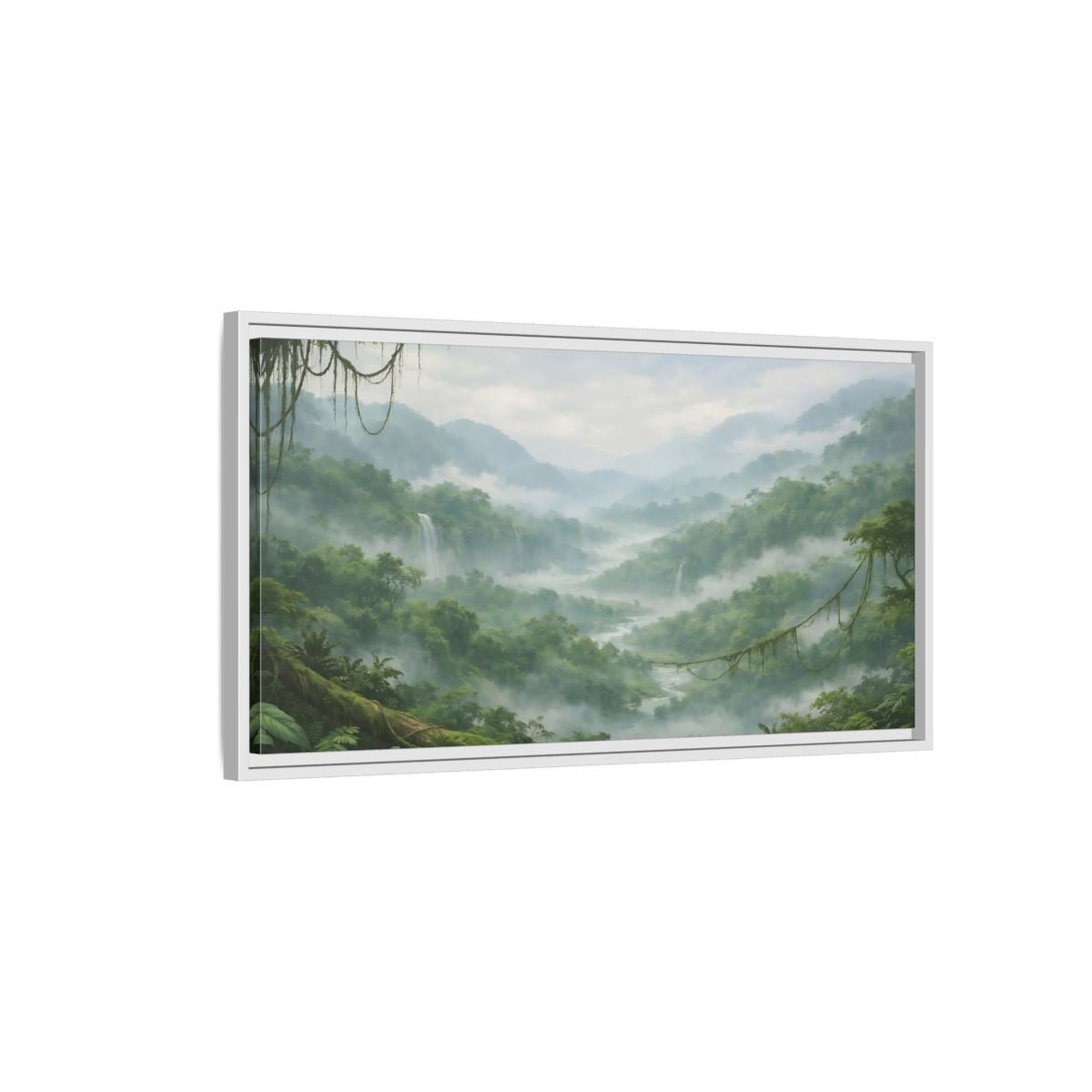Landscape Nature Jungle Valley Green Mist - Framed Canvas Wall Art Print - YesArtYes