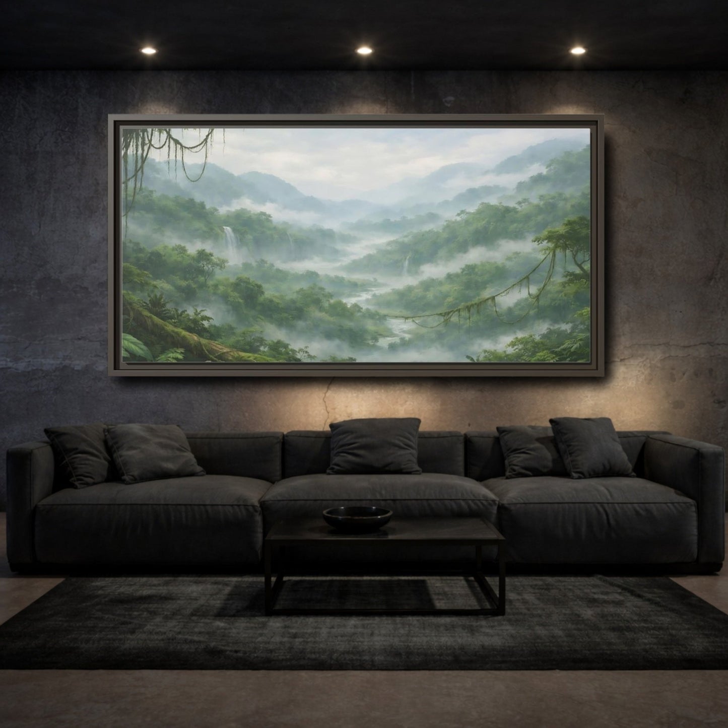 Landscape Nature Jungle Valley Green Mist - Framed Canvas Wall Art Print - YesArtYes