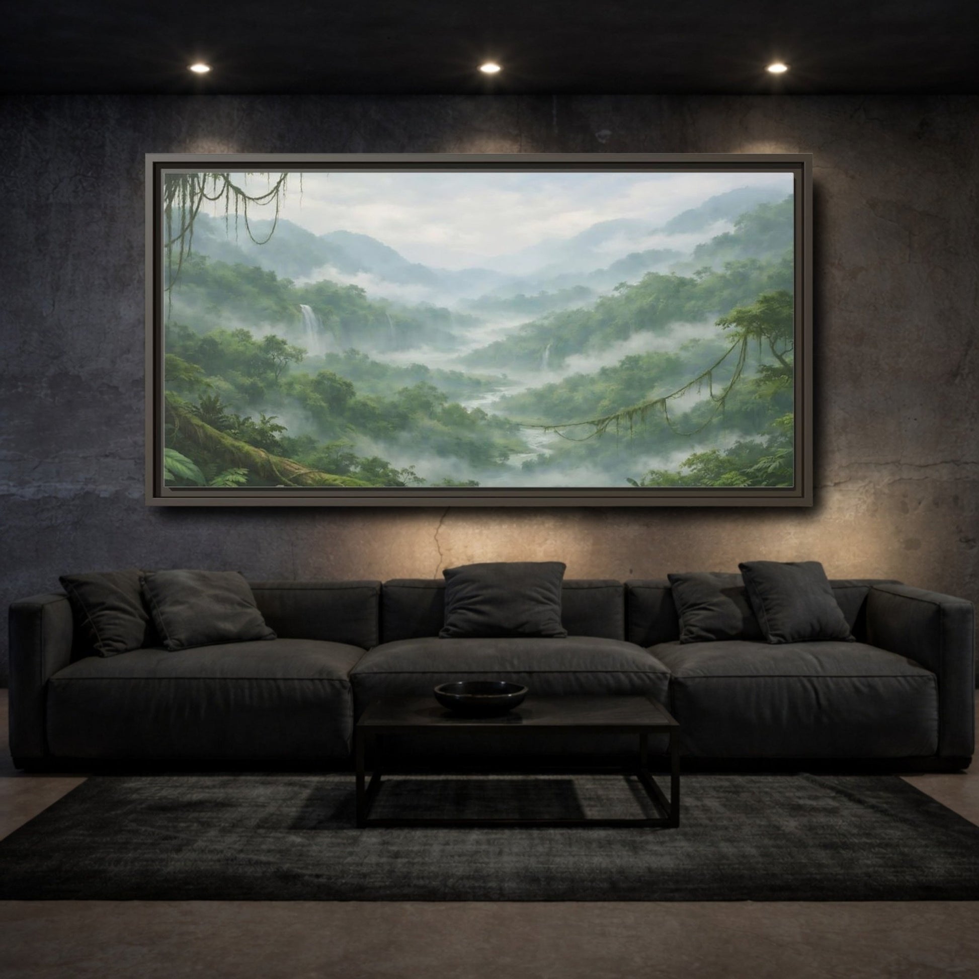 Landscape Nature Jungle Valley Green Mist - Framed Canvas Wall Art Print - YesArtYes