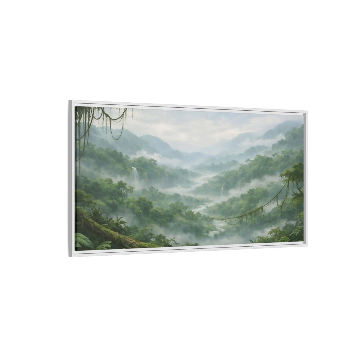 Landscape Nature Jungle Valley Green Mist - Framed Canvas Wall Art Print - YesArtYes