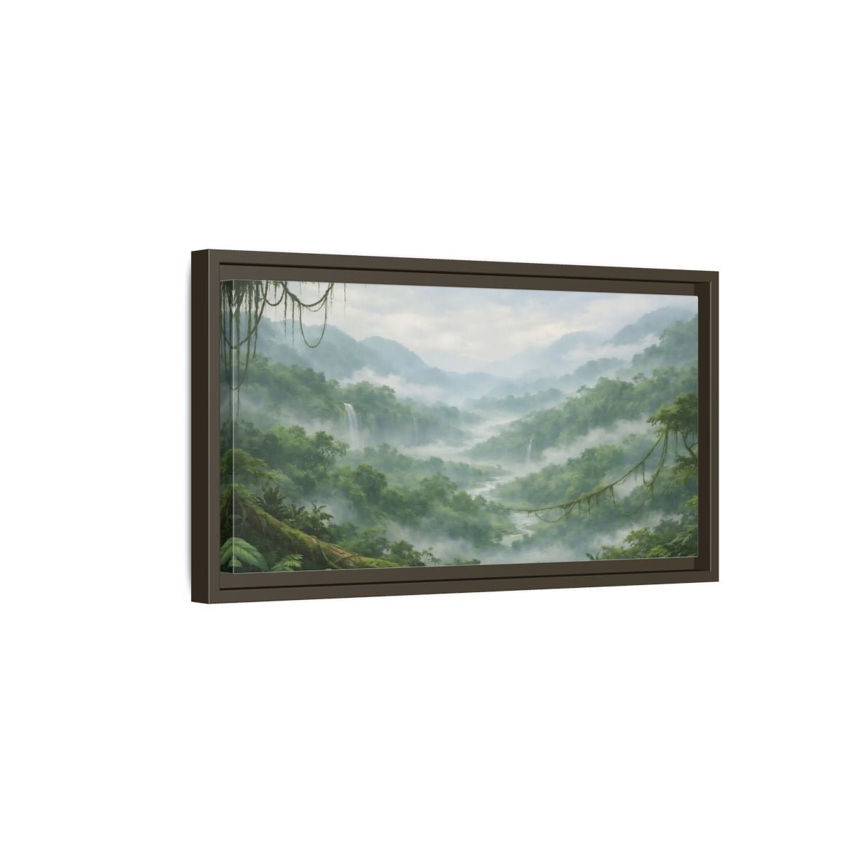 Landscape Nature Jungle Valley Green Mist - Framed Canvas Wall Art Print - YesArtYes
