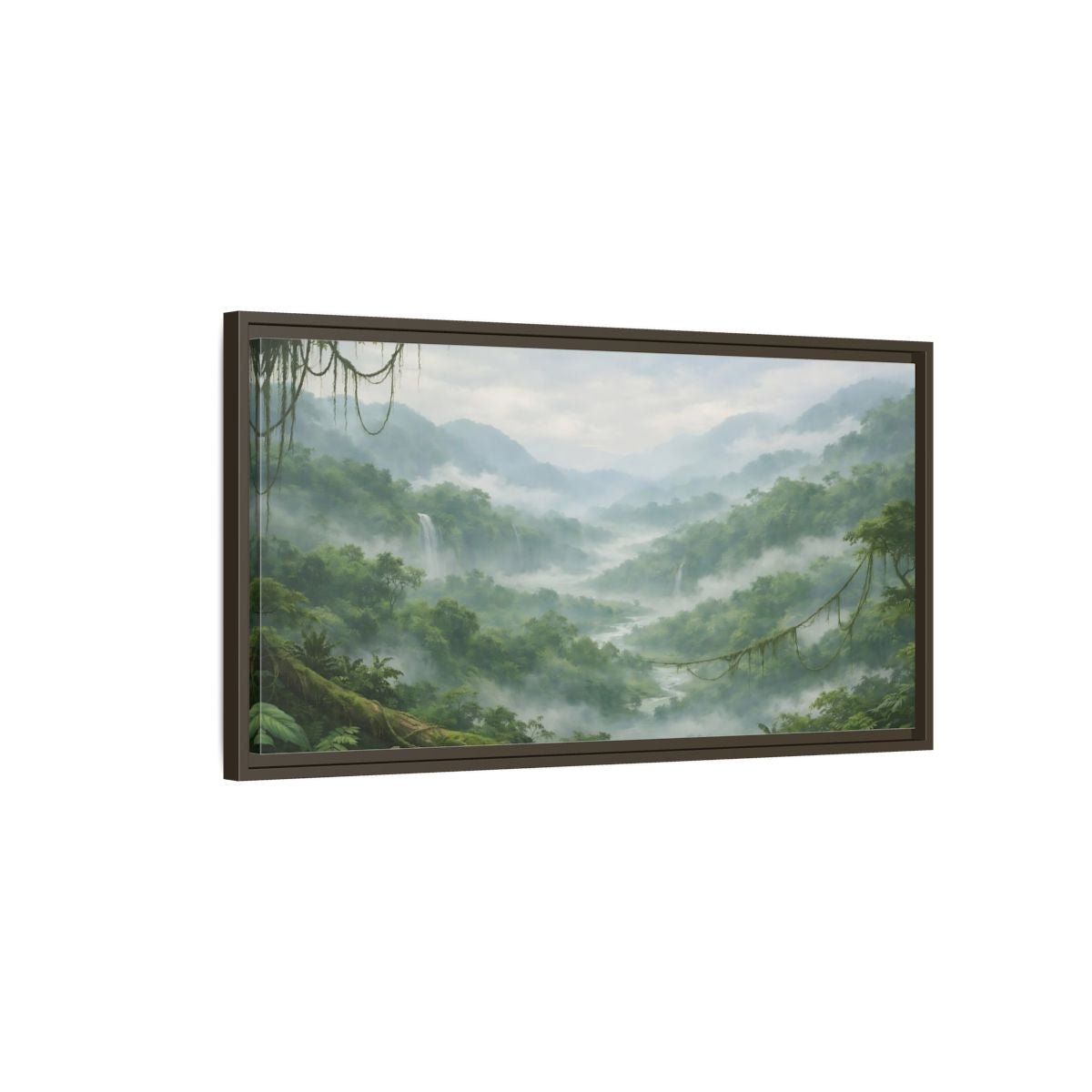 Landscape Nature Jungle Valley Green Mist - Framed Canvas Wall Art Print - YesArtYes