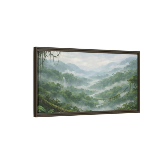 Landscape Nature Jungle Valley Green Mist - Framed Canvas Wall Art Print - YesArtYes