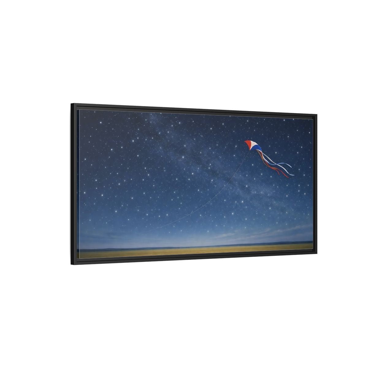 Landscape Nature Kite Blue And Gold - Framed Canvas Wall Art Print - YesArtYes