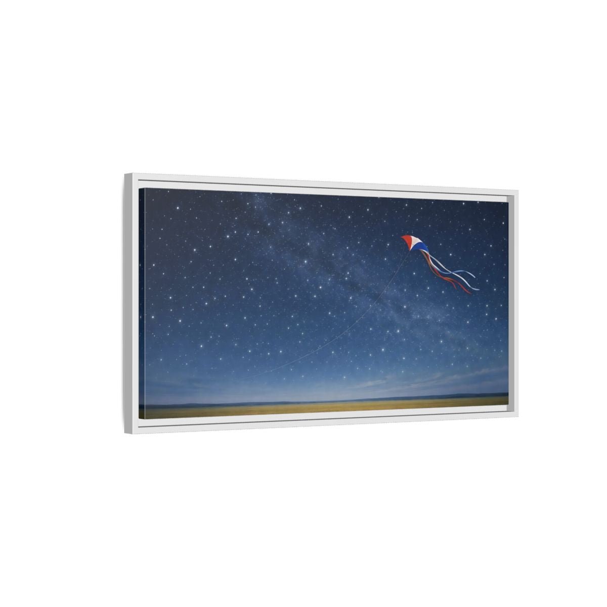 Landscape Nature Kite Blue And Gold - Framed Canvas Wall Art Print - YesArtYes